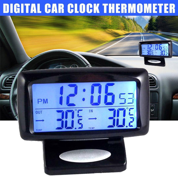 1pc Useful Electronic Clock Inside Outside Temperature Gauge Car Truck