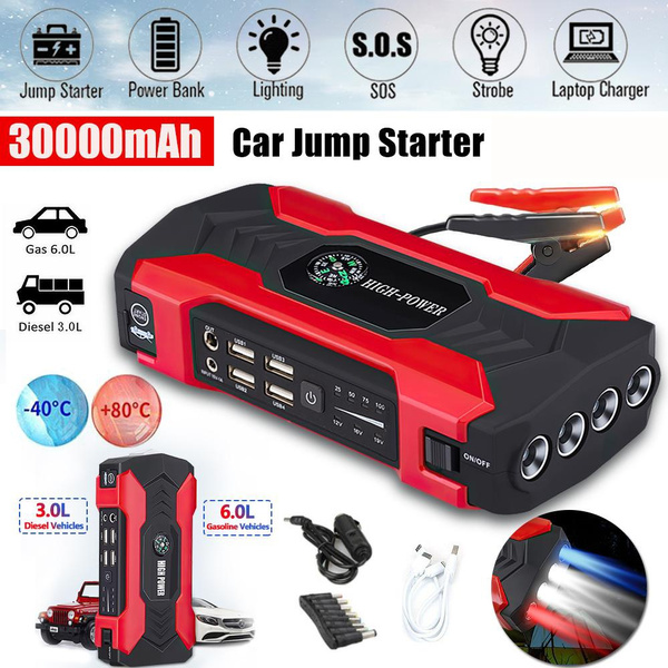 30000mAh Car Jump Starter Emergency Power Bank 300A Portable Battery