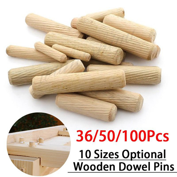 36/50/100Pcs 10 Sizes Wooden Dowel Pins Fluted Beveled Ends Wood Dowel Pegs Kiln Dried Hardwood
