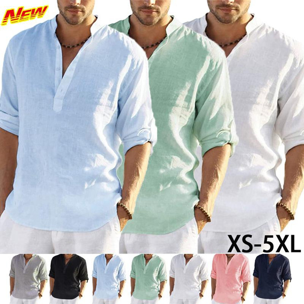 Men's Clothing Casual Solid Color Long Sleeved Shirts Strand Collar ...