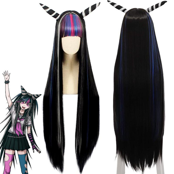 75CM Anime Long Straight Hair Wig with Colorful Bang For ibuki mioda