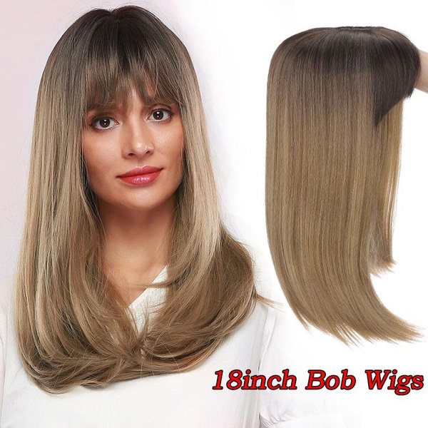 18inch Long Bob Wigs With Bangs Heat Resistant Hair Synthetic