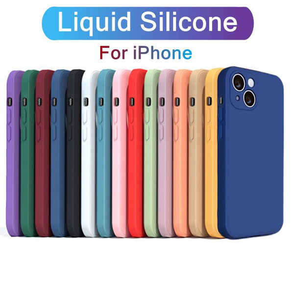 Square Edge Case For iPhone 14 Pro Max 13 12 11 XS XR Liquid Silicone Soft  Cover