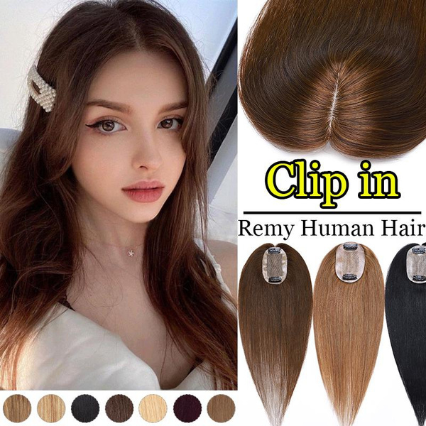 Snoilite Clip In Topper Human Hair Extensions Middle Part Silk Base