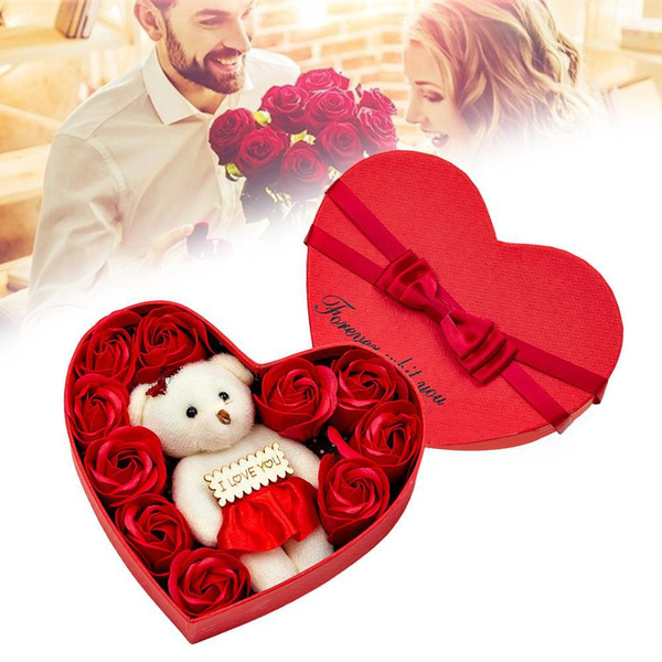 Soap Roses Flower Gift Box with Cute Teddy Bear and Tag I LOVE YOU ...