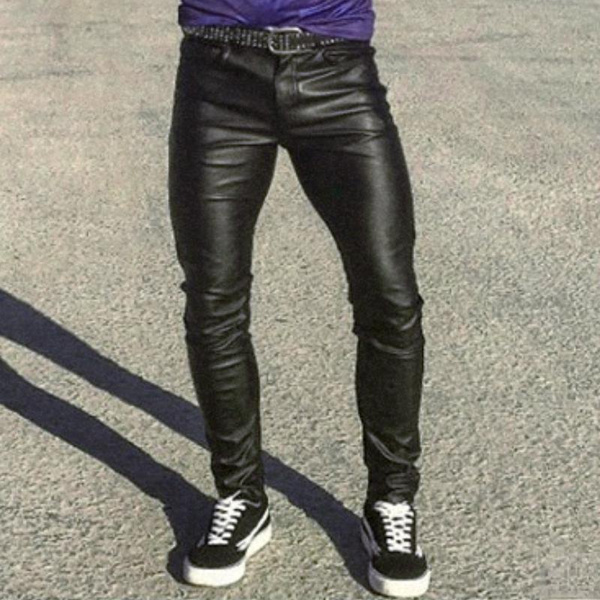 Men Leather Pants Fashion PU Leather Trousers Plus Size Slim Casual ...