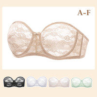 Women's No Padding Strapless Lace Bra Underwire Multiway See