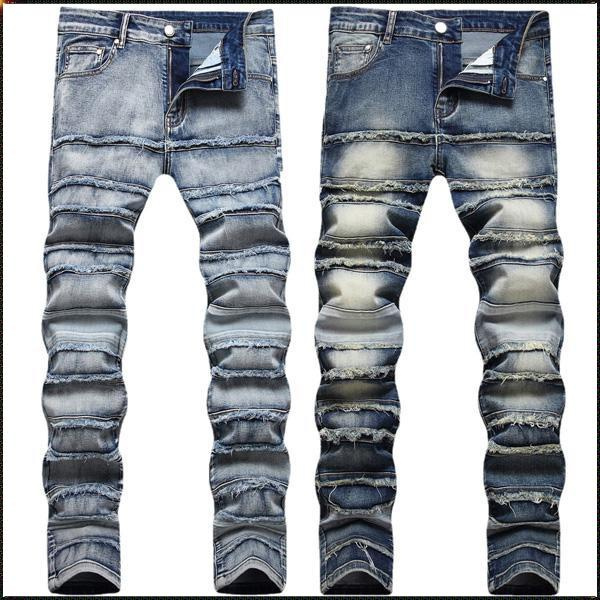 New Fashion Jeans Men's Straight Rock Denim Pants Embroidery Stretch ...