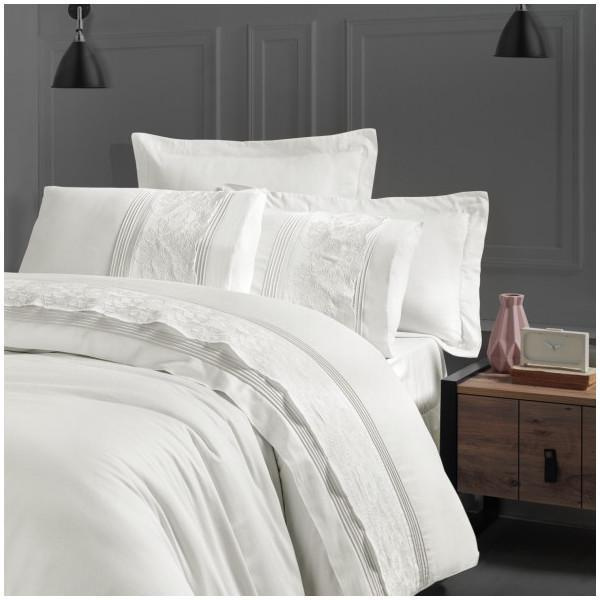 Helen Elegance Grande Pearl White Double Duvet Cover Set Wish