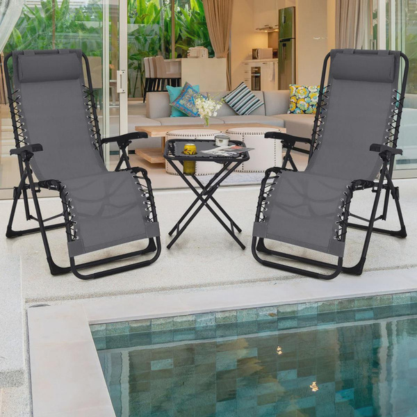 3Piece Set with Outdoor Recliner Armchairs with Table 2 Adjustable