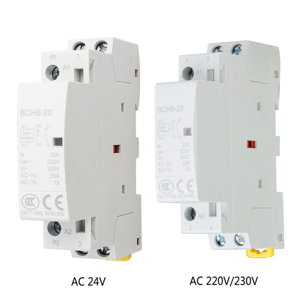 Household AC Contactor, 2P 20A 24V 220V/230V 50/60Hz Household AC Contactor 2 Pole DIN Rail