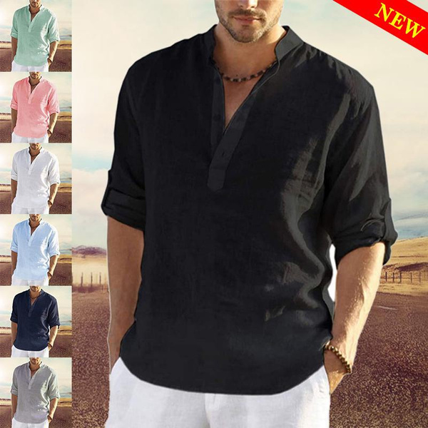 Men's Linen Shirt Summer Shirt Beach Shirt Collar Spring & Summer
