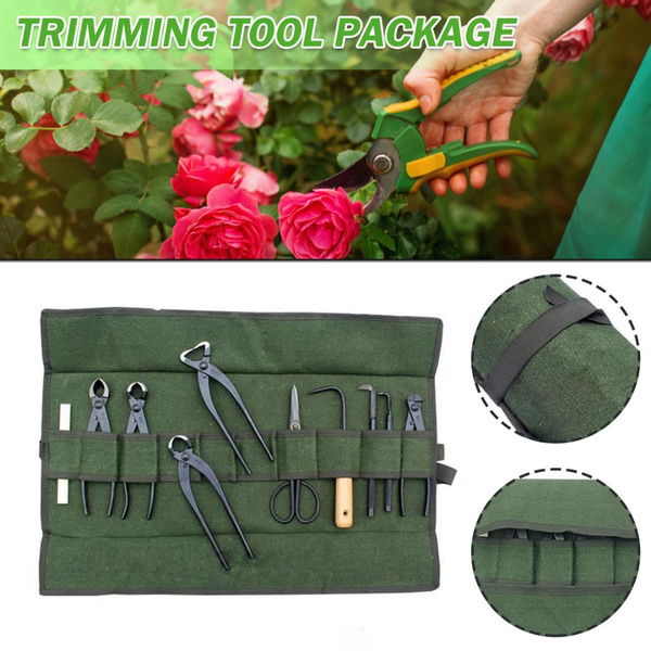 2023 New Canvas Garden Tool Roll Bag Bonsai Tool Roll Storage Bag Pouch with 10 Pockets Wish