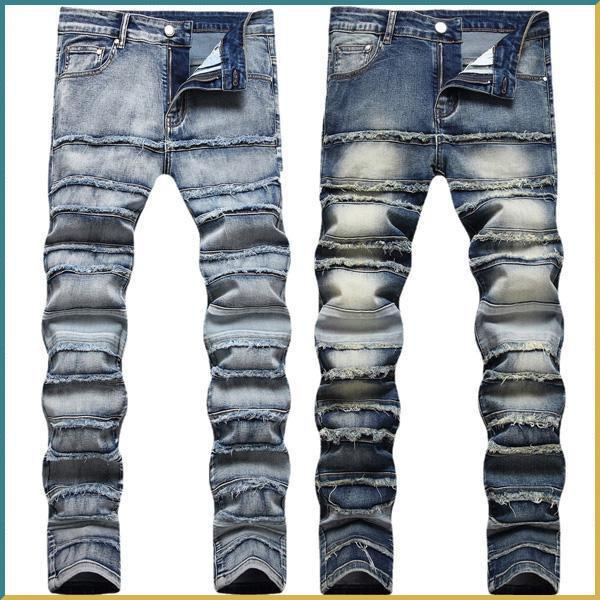 New Fashion Jeans Men's Straight Rock Denim Pants Embroidery Stretch ...