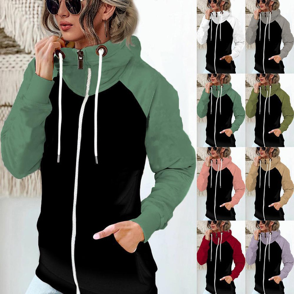 Women Solid Sweatshirt Casual Long Sleeve Hooded Loose Drawstring