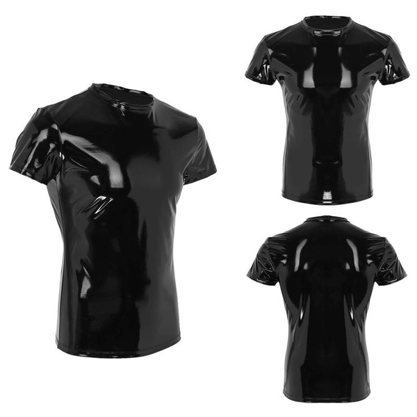 Men's Wetlook Faux Leather Tank Top Shirt Clubwear Stage Costume Muscle