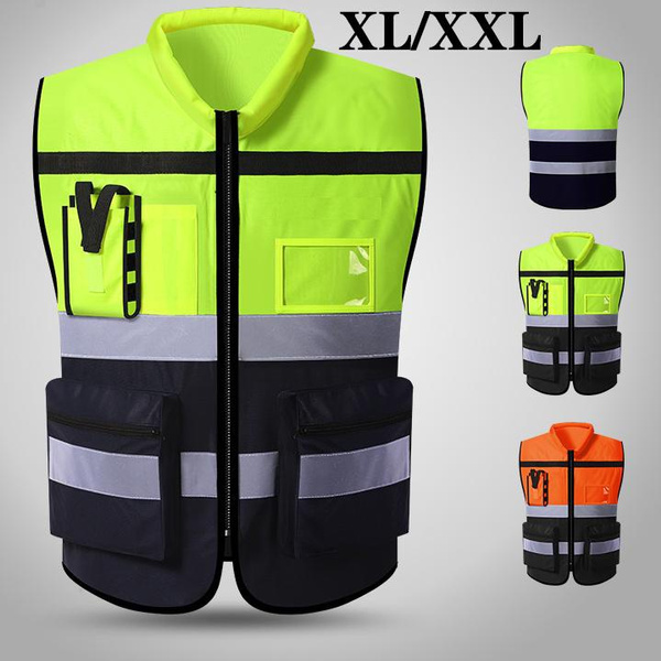 Multi-pockets High Visibility Zipper Front Safety Vest with Reflective ...
