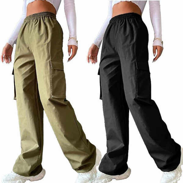 Women's High Waisted Pockets Adjustable Hem Hiking Cargo Pants - Halara