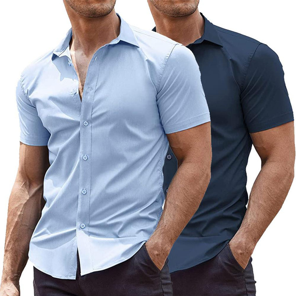Men's Summer Simple Short Sleeve Casual Shirts Formal Slim Fit Dress Shirt  Top