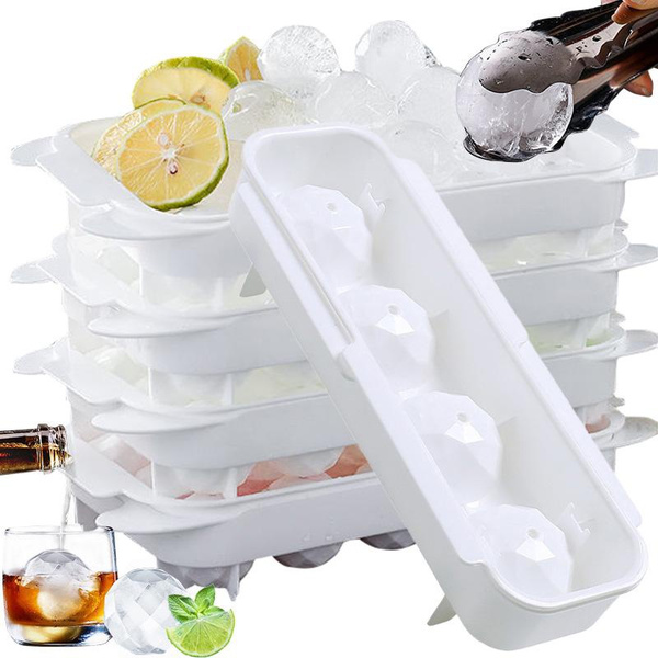 Large Ice Ball Molds Reusable 4 Grids Ice Cube Tray with Lid