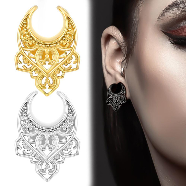 Casvort 2 PCS Retro Floral Ear Plugs Tunnels Gauges for Women 0g