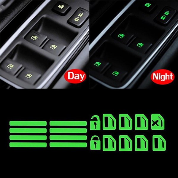 Car Fluorescent Luminous Button Sticker Door Window Lift Night Safety
