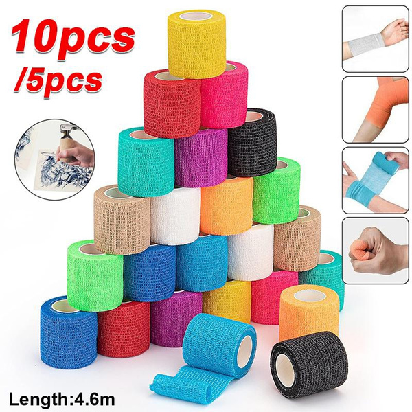 5/10Rolls 2.5/5/7.5/10cm*4.6m Gauze Medical Bandage Self-adhesive ...