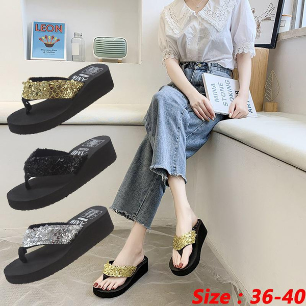 Rhinestone wedge flip flops hot sale