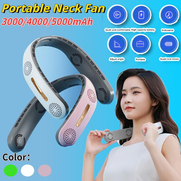 Portable Neck Fan 4000mAh Mini Ventilador Cooling USB Bladeless Mute ...