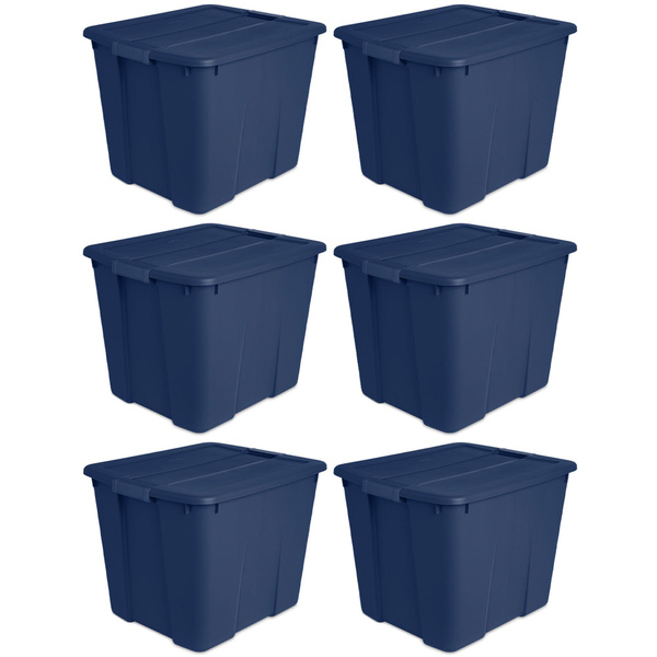 Sterilite 30 Gallon Plastic Stackable Storage Tote Container Box, Blue (6  Pack)