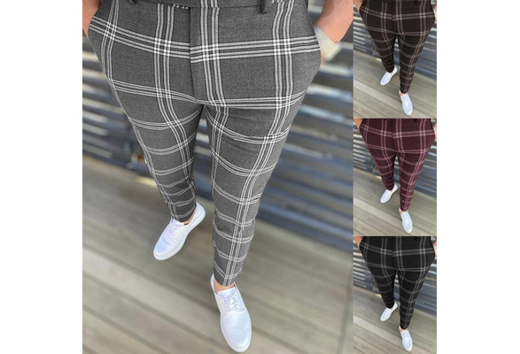 Men Dress Pants,Casual Plaid Flat-Front Skinny Business Pencil