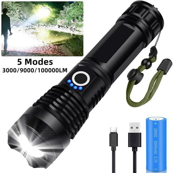 Rechargeable LED Flashlights, 3000/9000/100000 High Lumens Flashlight ...