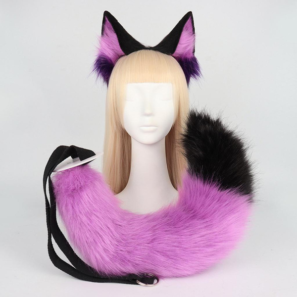 1 Set Animal Cosplay Costumes Faux Fur Cat Fox Wolf Furry Tail and Ears ...