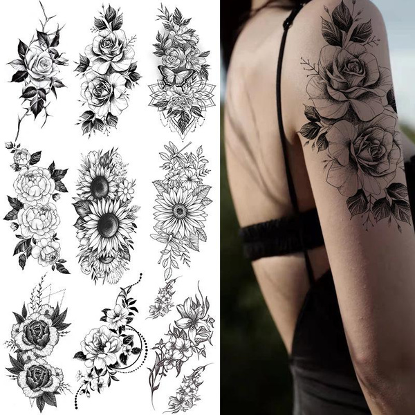 2pcs Watercolor Lotus Patterned Multi-size Temporary Tattoos For Body  (arm/chest/abdomen/back) | SHEIN USA