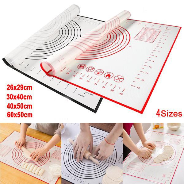 4 Sizes Non-slip Non Stick Silicone Pastry Mat Silicone Baking Mat Counter  Mat Dough Rolling Mat Oven Liner Fondant Pie Kneading Mat