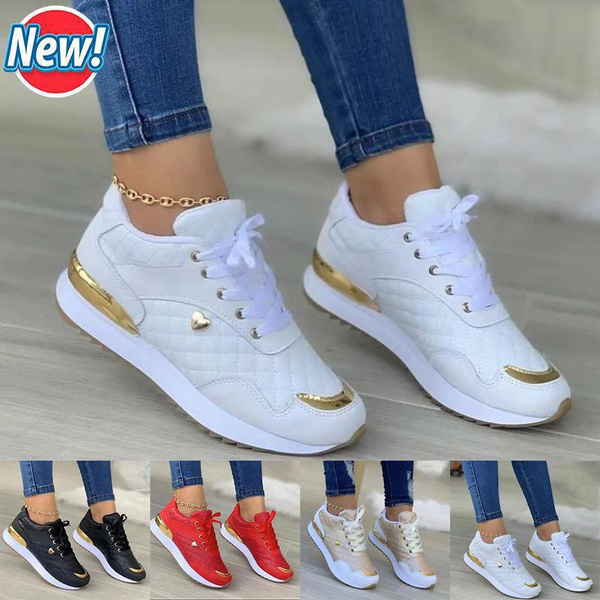 2023 New Women Sneakers Platform Shoes PU Leather Patchwork Casual