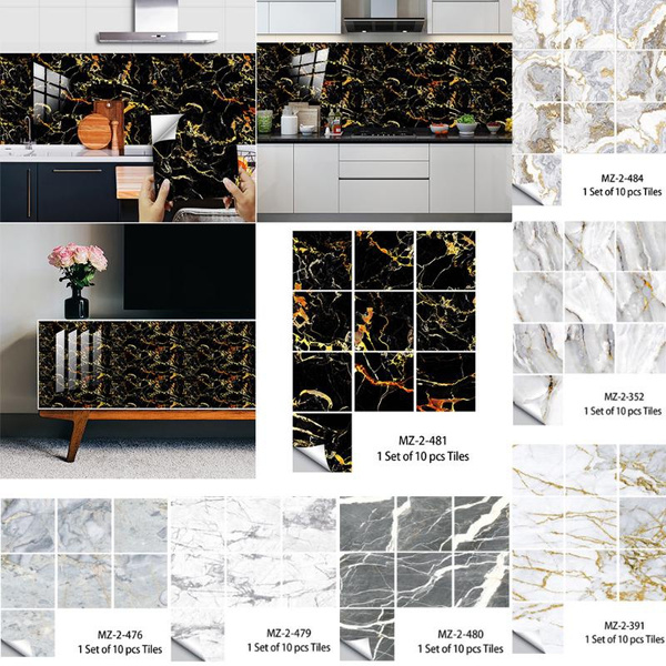 10PC Marble Kitchen Stick on Wall Tile Sticker Self adhesive Waterproof PVC Wallpaper | Wish