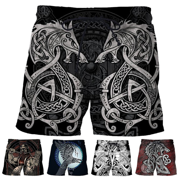 Viking Athletic Shorts Norse Odin Raven Totem Swim Trunks 3D
