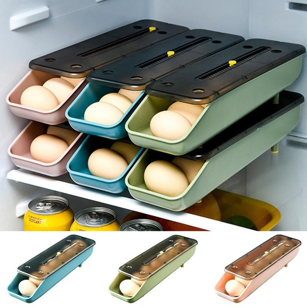 1Pc Automatic Rolling Egg Holder For Refrigerator Slide Design Egg