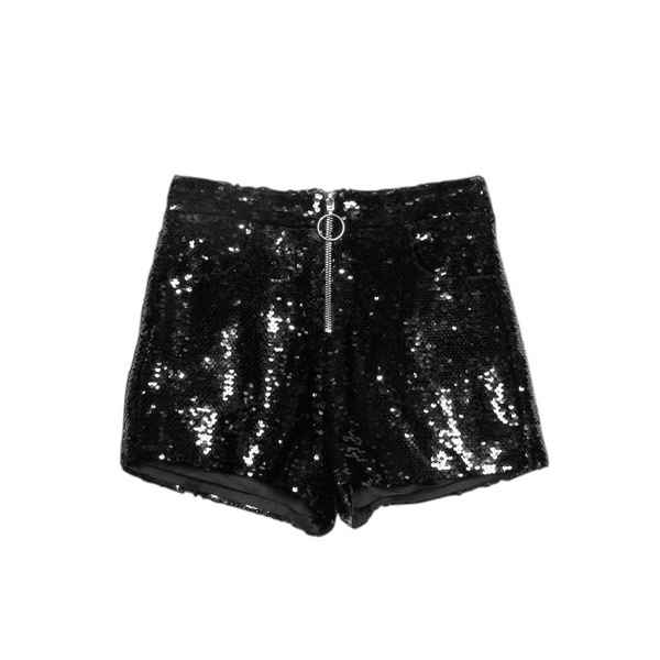 Glamorous Women's HighWaisted Sequin Shorts with ORing Zip and