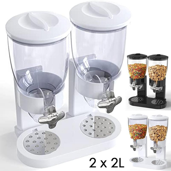 2 x 2L Dual Cereal Dispenser Dry Food Dispensers, Double Cereal
