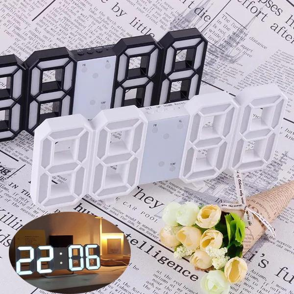 3D LED Digital Clock wall deco Glowing Night Mode Adjustable Electronic ...