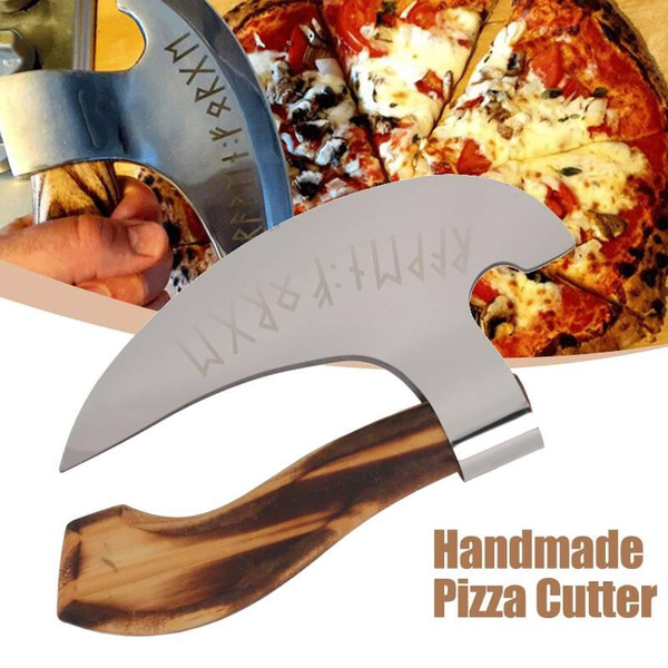 Handmade Pizza Cutting Axe Stainless Steel Viking Pizza Cutter Wooden