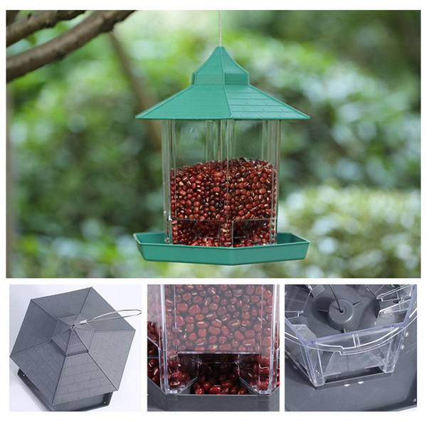Plastic Large Hanging Wild Bird Feeder Container Rope Outdoor Rainproof