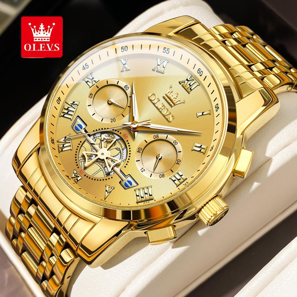 OLEVS Top Brand Men's Gold Watches Classic Roman Scale Dial Luxury