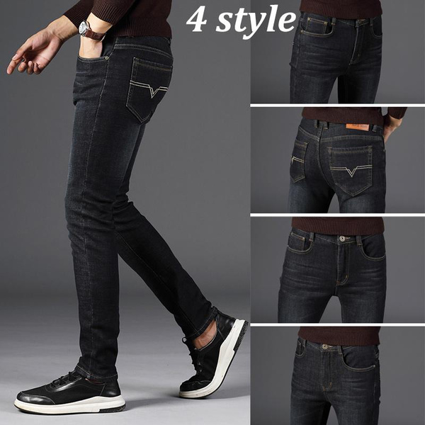 Men's Casual Retro Slim Fit Stretch Jeans Straight Leg Skinny Washed