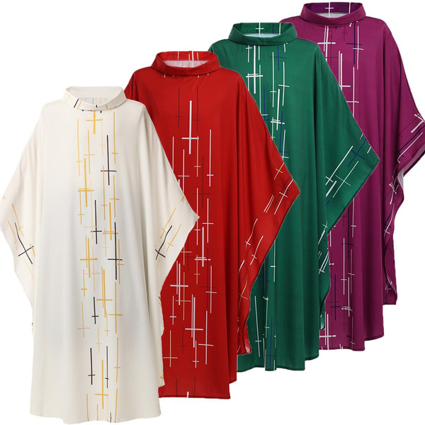 BLESSUME Church Priests Solid Chasuble Robe Mass Vestments with Cross ...