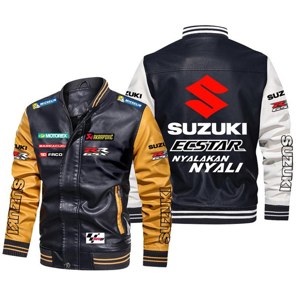 Men's Suzuki Racing Leather Jacket Latest Male PU Jacket Casual Autumn ...