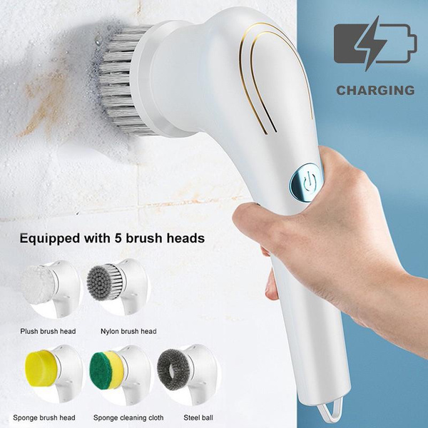 Electric Scrubber with 5 Replaceable Brush Heads, Portable Scrub