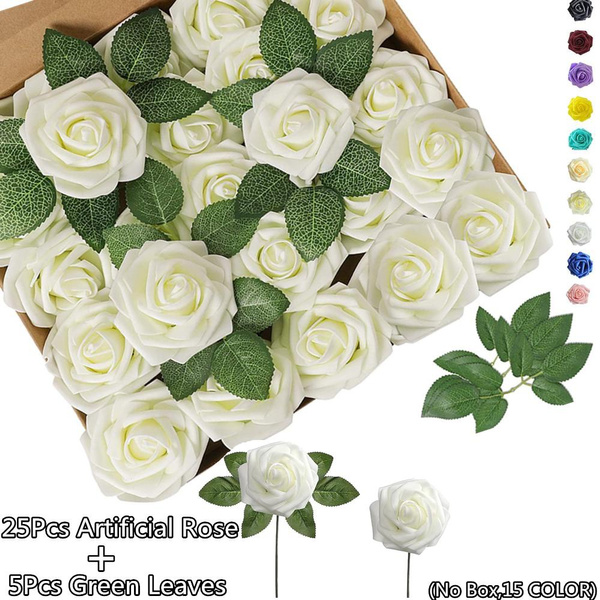 Artificial Flowers 25pcs Real Looking Blush Foam Fake Roses with Stems ...
